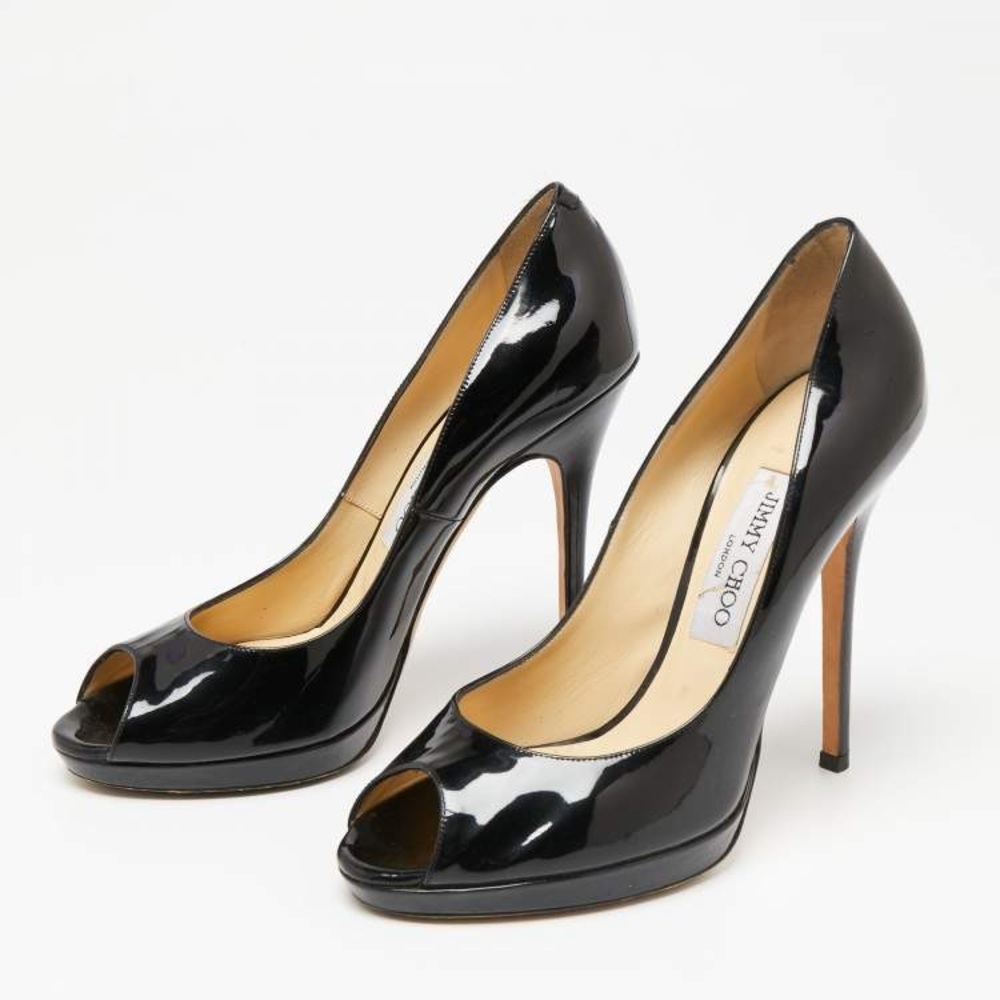 HP🎉🎉Jimmy Choo Black Patent Quiet Peep Toe Platform Pumps🎉🎉
